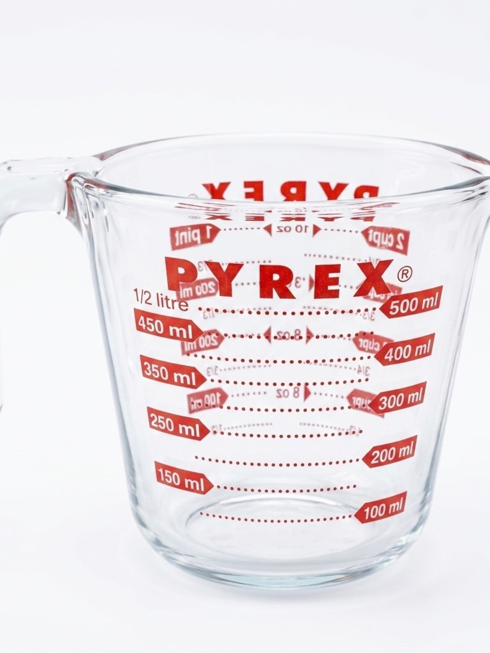 Vintage Pyrex Clear Glass 2 Cup Measuring Cup Red Lettering 1 Pint 16 oz USA
